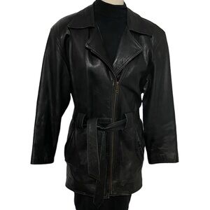 Vintage Black Leather Belted Jacket
